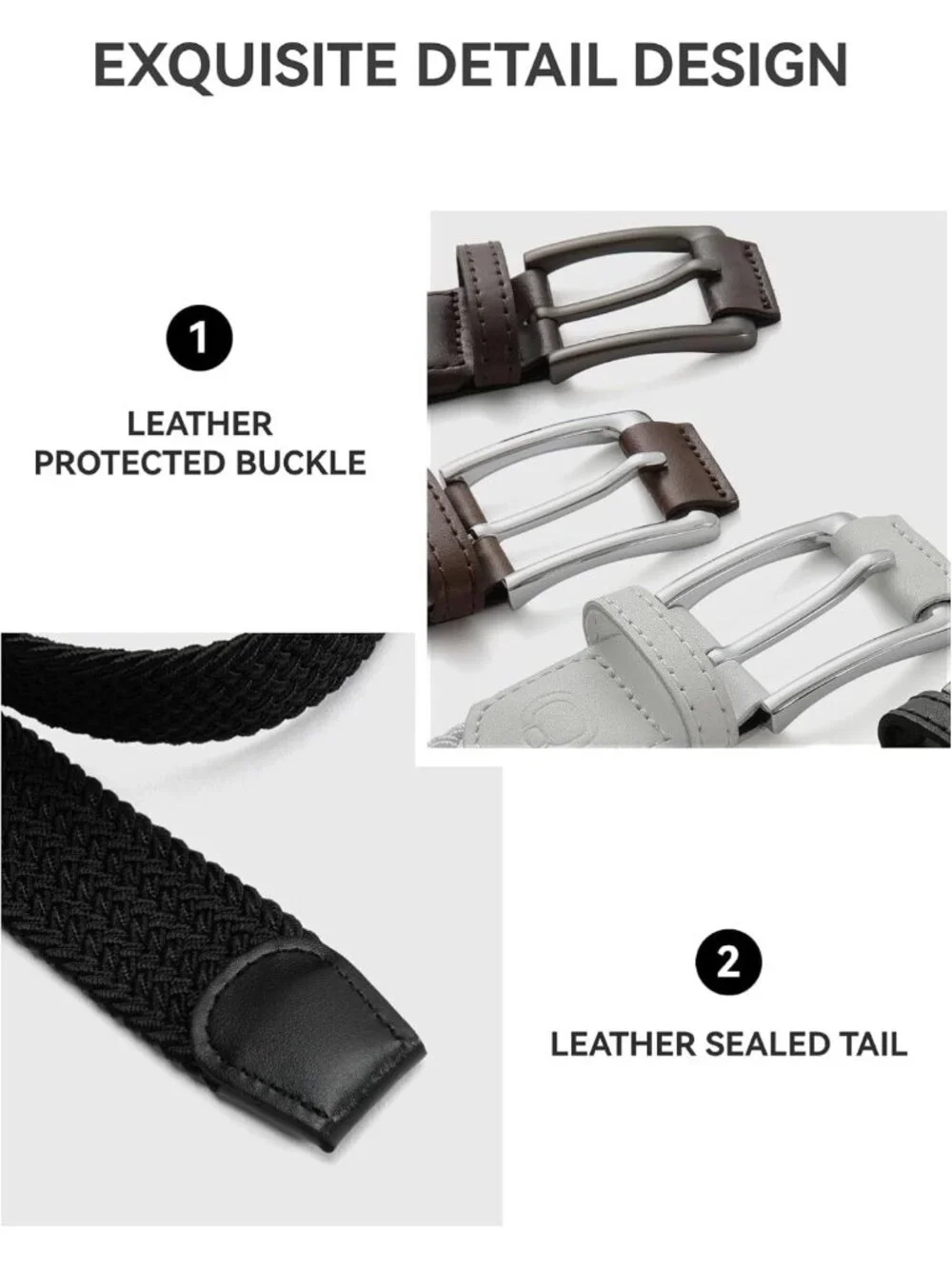 Men's 2-Pack Stretch Braided Golf Belts - Casual Elastic Belts for Pants & Jeans